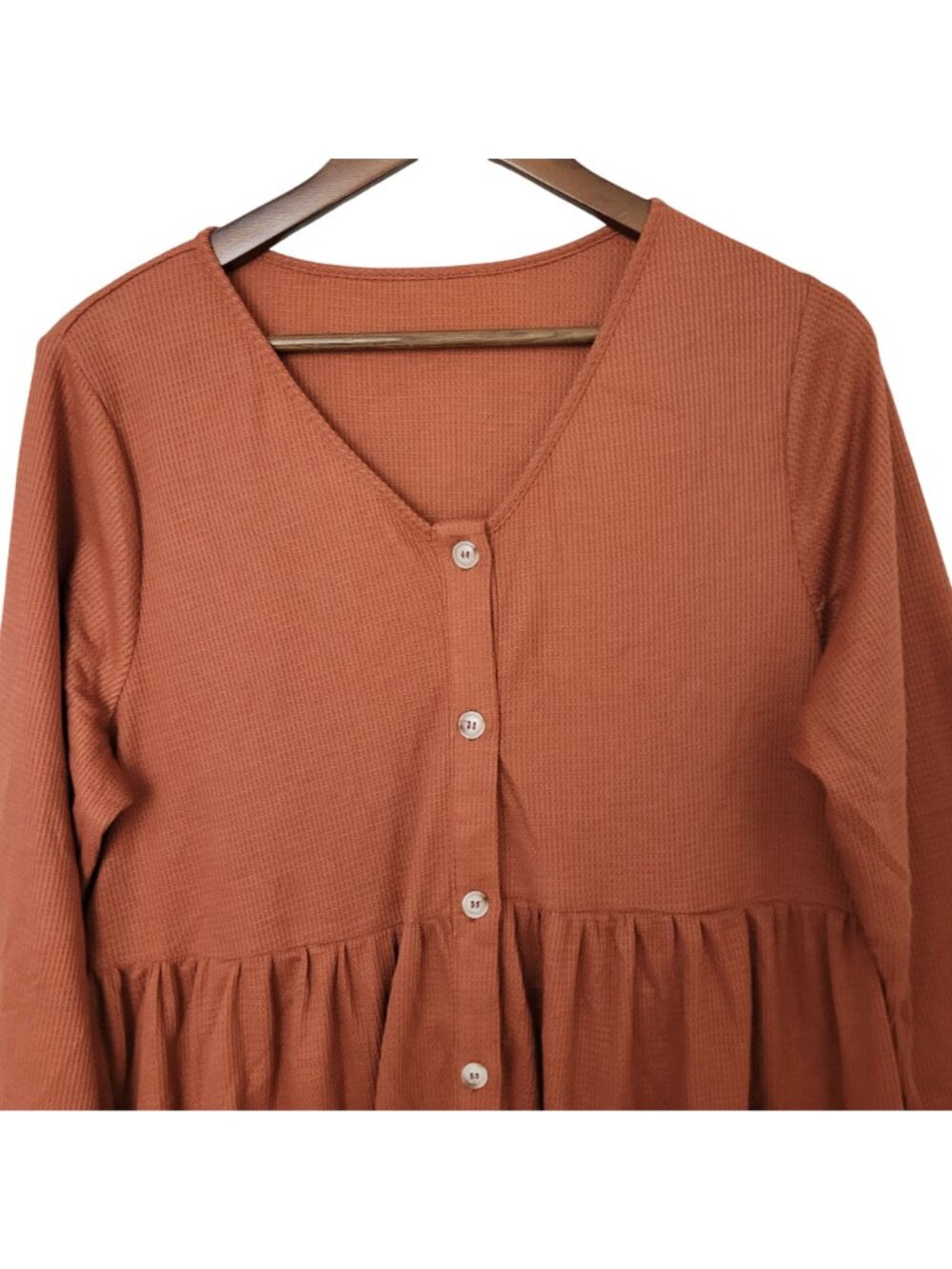 Cupshe Button Front Mini Dress Womens Sz XL Rust Orange Long Sleeve Pockets NWT - Picture 4 of 8